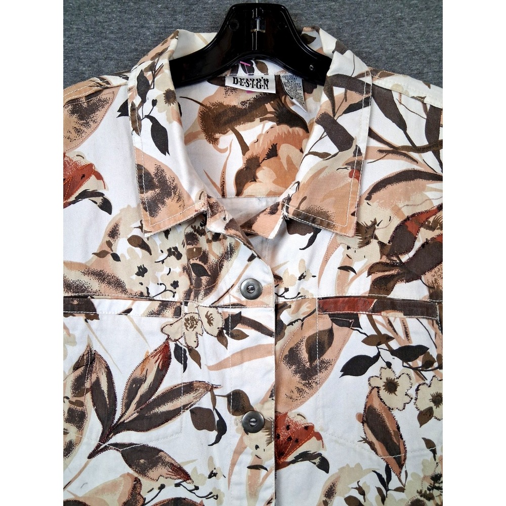Chicos Womens Jacket XL Copper Brown Floral Botanical Embroidered Coastal Mature